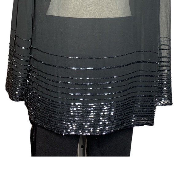 Gorgeous Elegant Dark Blue Black Beaded Trimmed Cover Top Jacket Size L - Picture 8 of 10